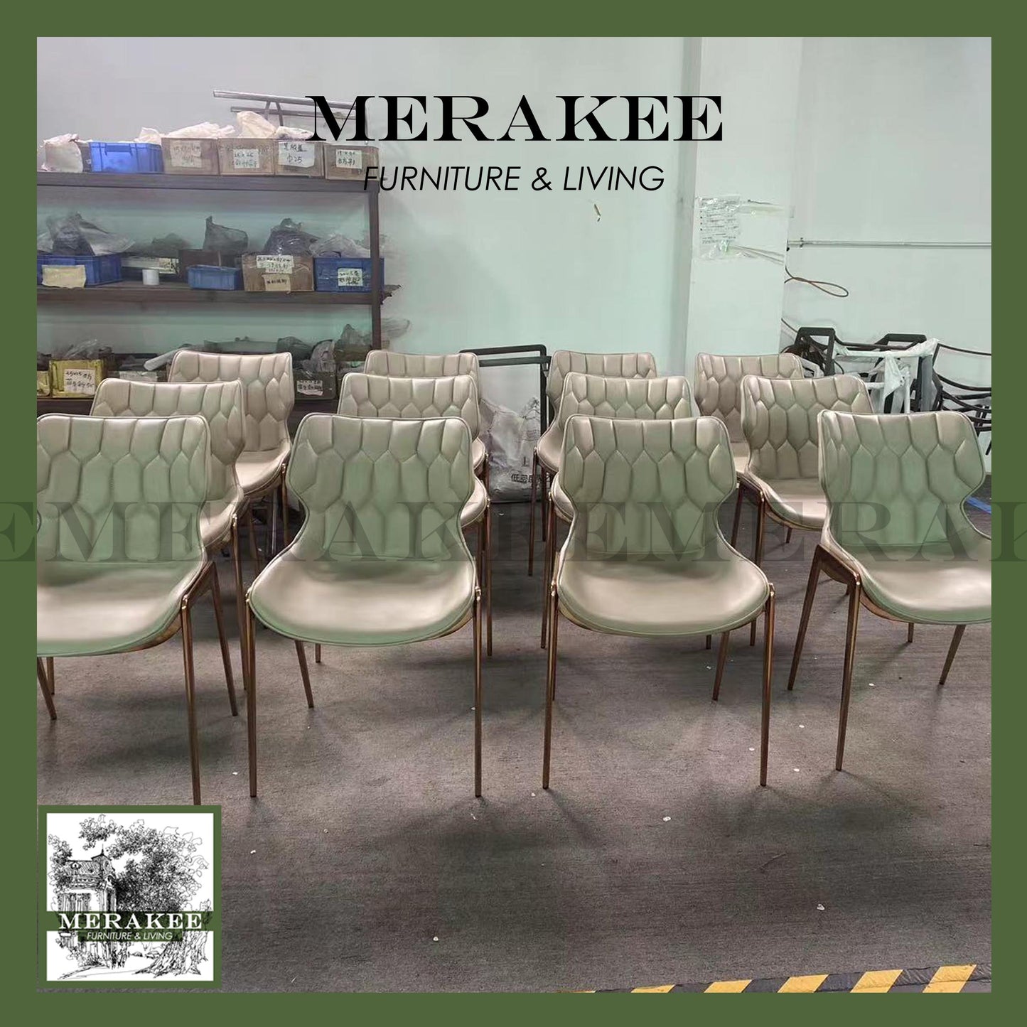 MERAKEE Dining Chair Saddle Leather Black/Gold/Rose Gold/Silver Stand Dining Room Furniture TS3660