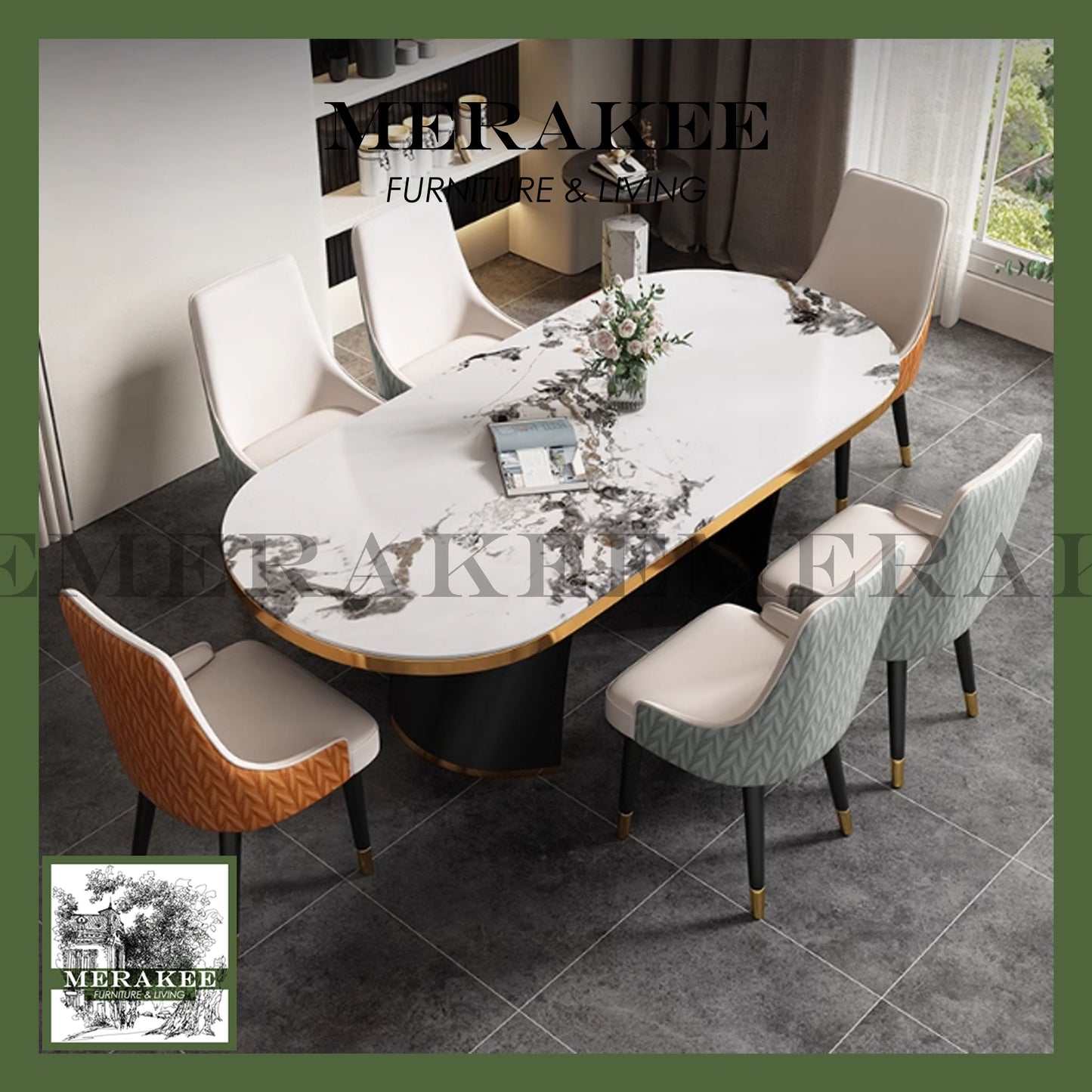 MERAKEE Dining Chair PU Leather Solid Wood Legs Dining Room Furniture JM02