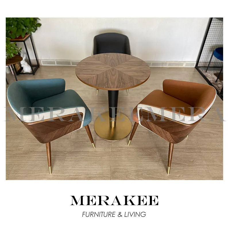 MERAKEE Dining Discussion Chair Wood with Full Grain Leather PU Leather Technology Fabric Discussion Table Set Dining Room Furniture WQ01