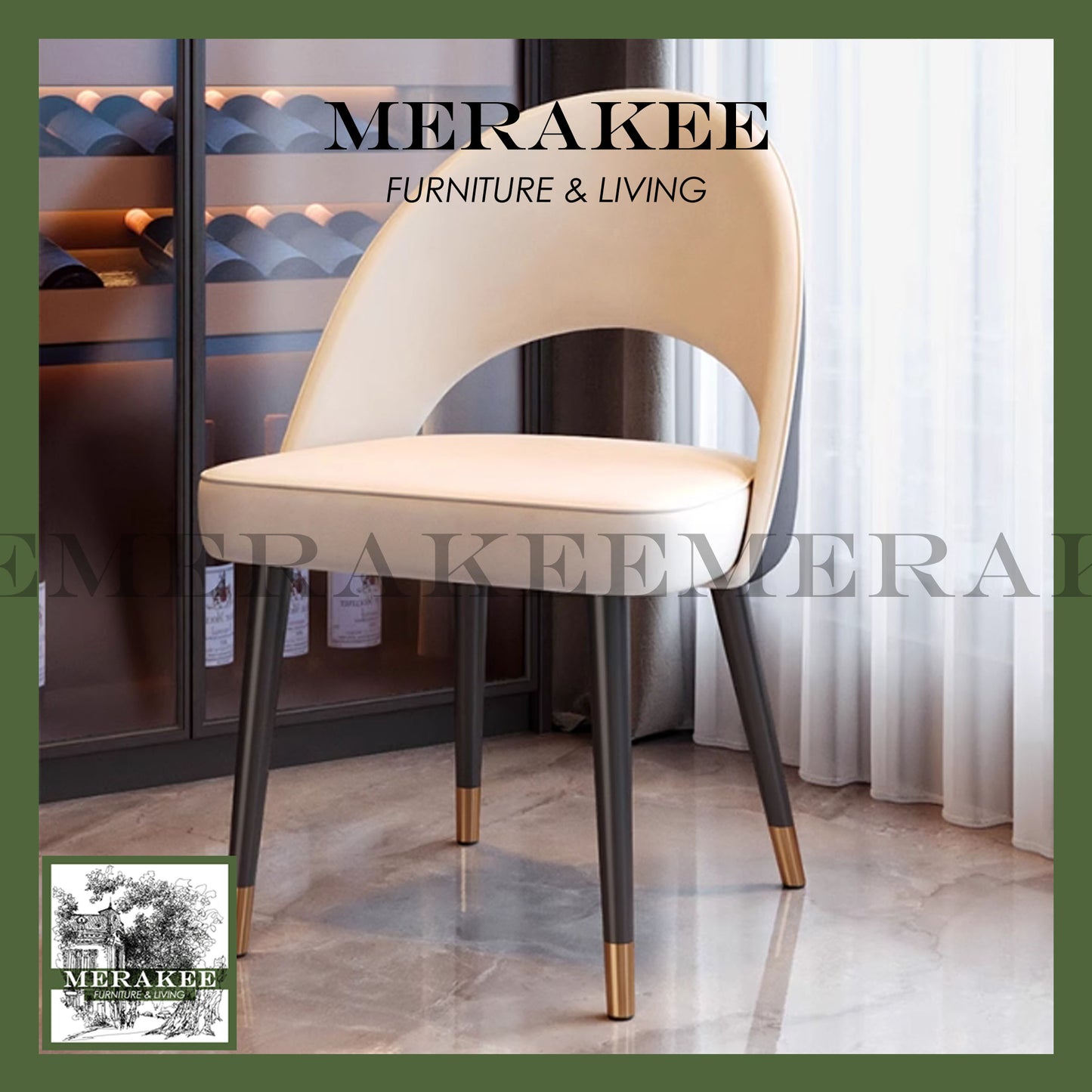 MERAKEE Dining Chair PU Leather Solid Wood Legs Dining Room Furniture JM03
