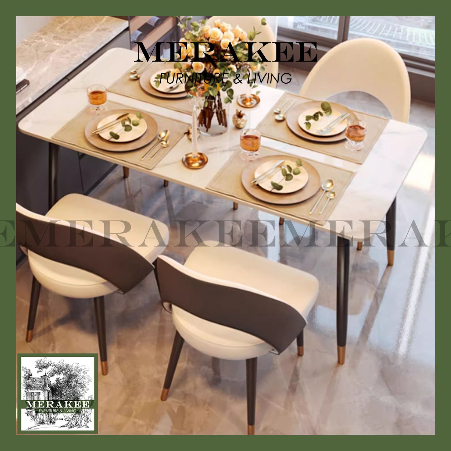 MERAKEE Dining Chair PU Leather Solid Wood Legs Dining Room Furniture JM03