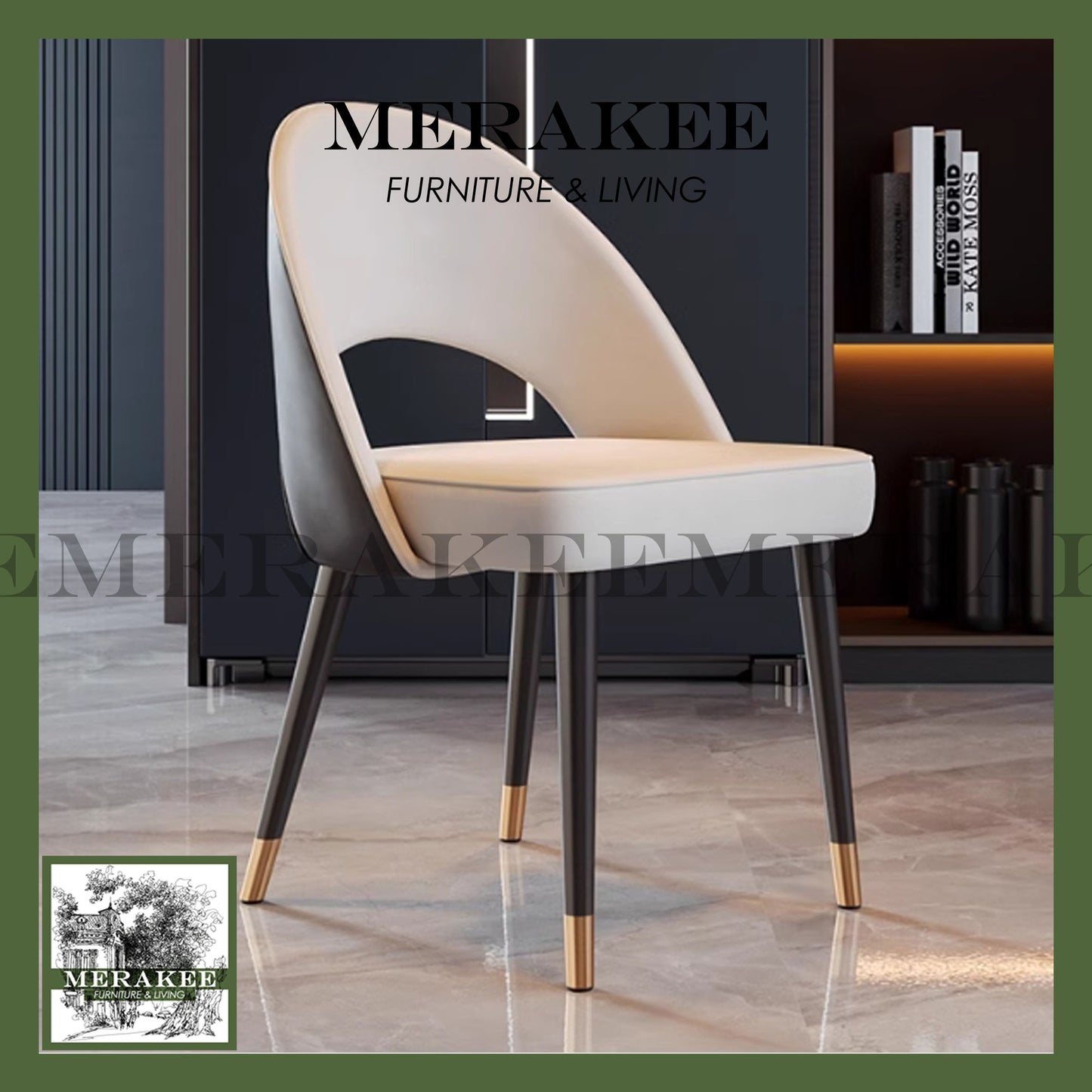 MERAKEE Dining Chair PU Leather Solid Wood Legs Dining Room Furniture JM03