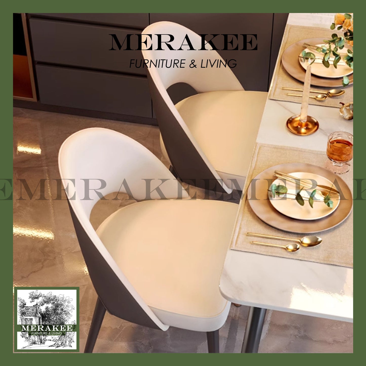 MERAKEE Dining Chair PU Leather Solid Wood Legs Dining Room Furniture JM03