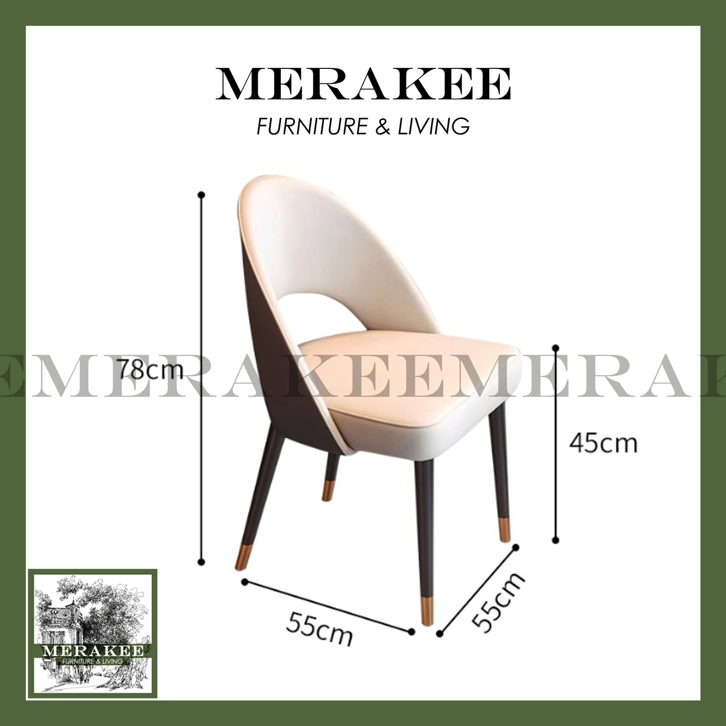 MERAKEE Dining Chair PU Leather Solid Wood Legs Dining Room Furniture JM03