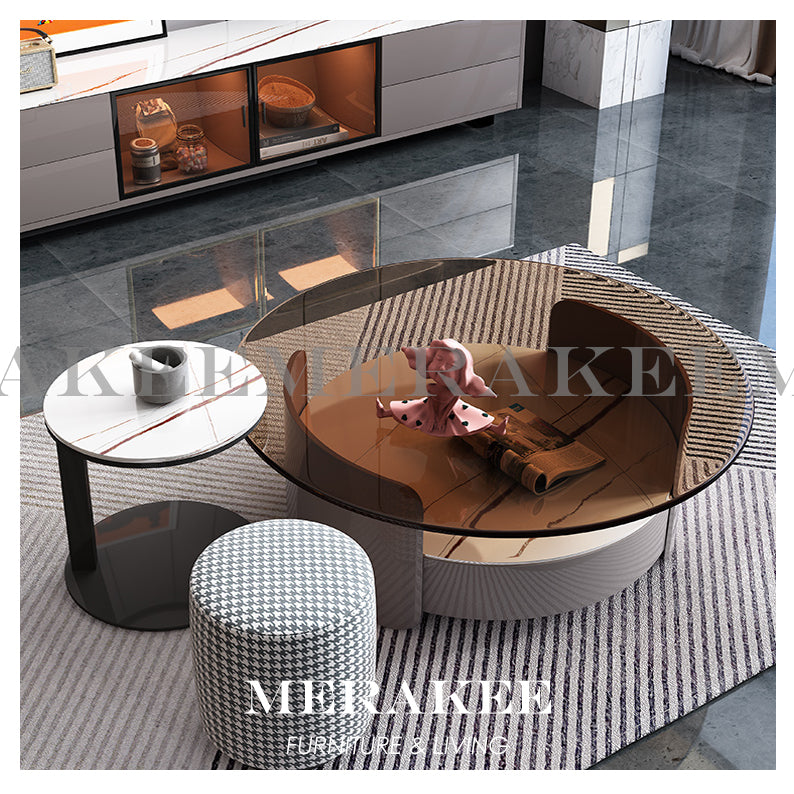 MERAKEE Marble Like Sintered Stone TV Console Cabinet Coffee Table Set Living Room Furniture DS757