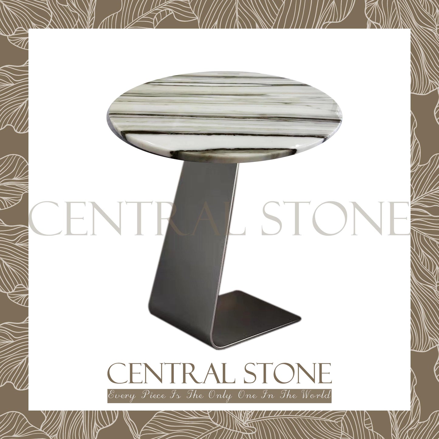 CENTRAL STONE Natural Marble Coffee Side Table Dia45cm -Panda