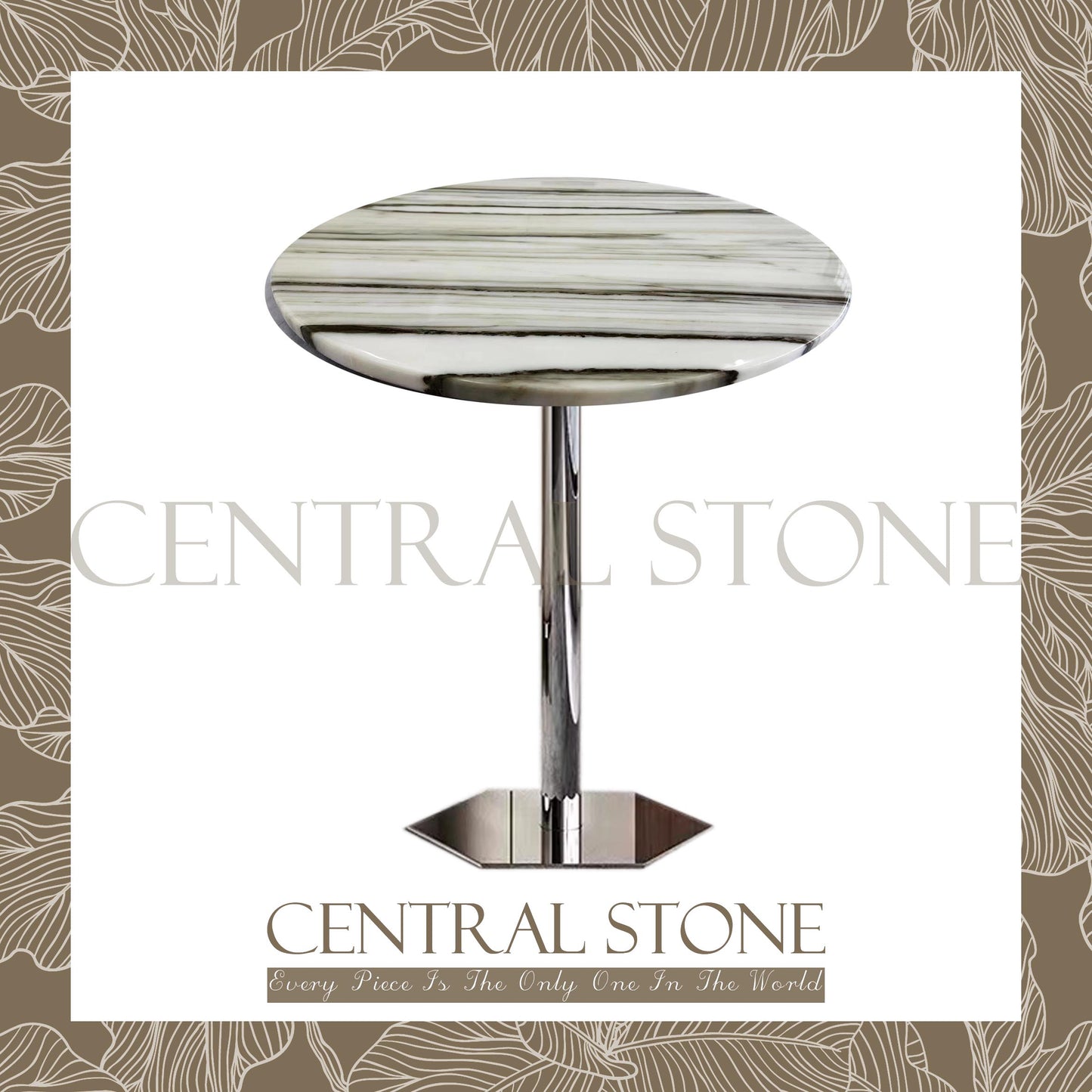 CENTRAL STONE Natural Marble Coffee Side Table Dia45cm -Panda