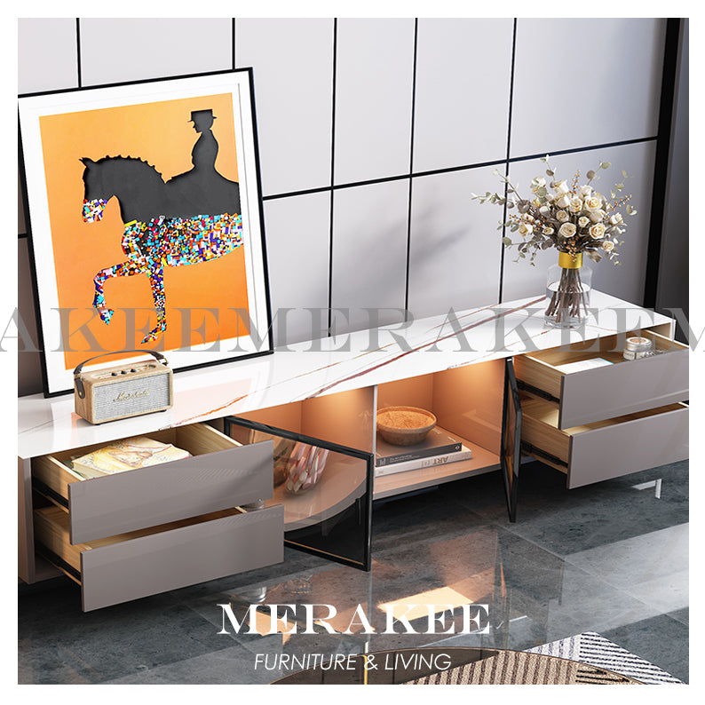 MERAKEE Marble Like Sintered Stone TV Console Cabinet Coffee Table Set Living Room Furniture DS757