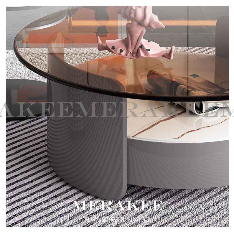 MERAKEE Marble Like Sintered Stone TV Console Cabinet Coffee Table Set Living Room Furniture DS757