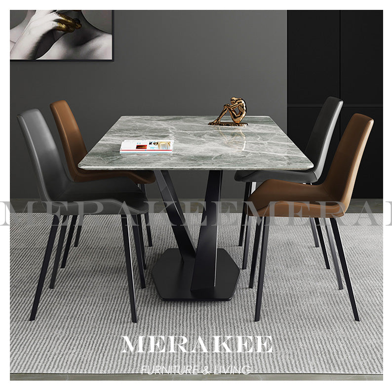 MERAKEE Customized Marble Like Sintered Stone Dining Table Dining Room Furniture Gold/Black Stand F002