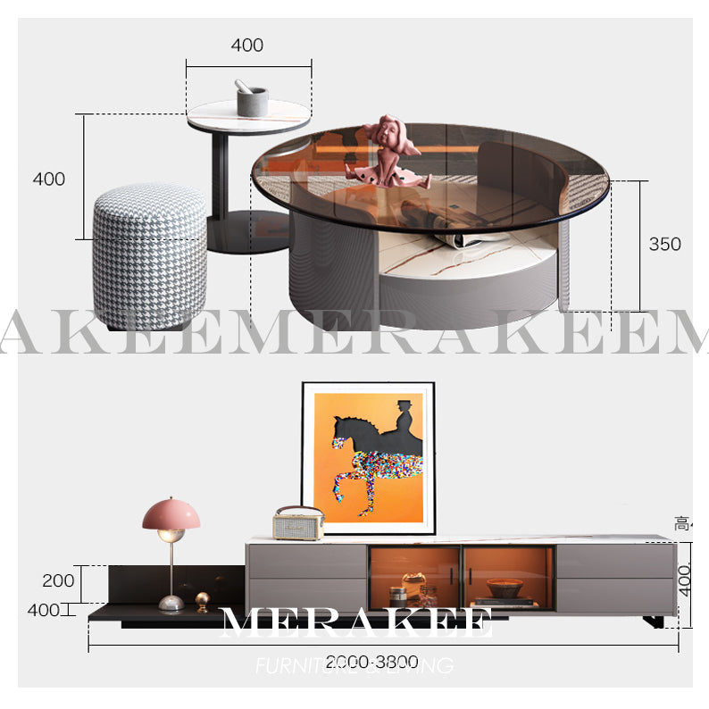 MERAKEE Marble Like Sintered Stone TV Console Cabinet Coffee Table Set Living Room Furniture DS757