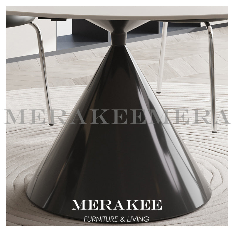 MERAKEE Customized Extendable Turning Round Marble Like Sintered Stone Dining Table Black White Dining Room Furniture F30