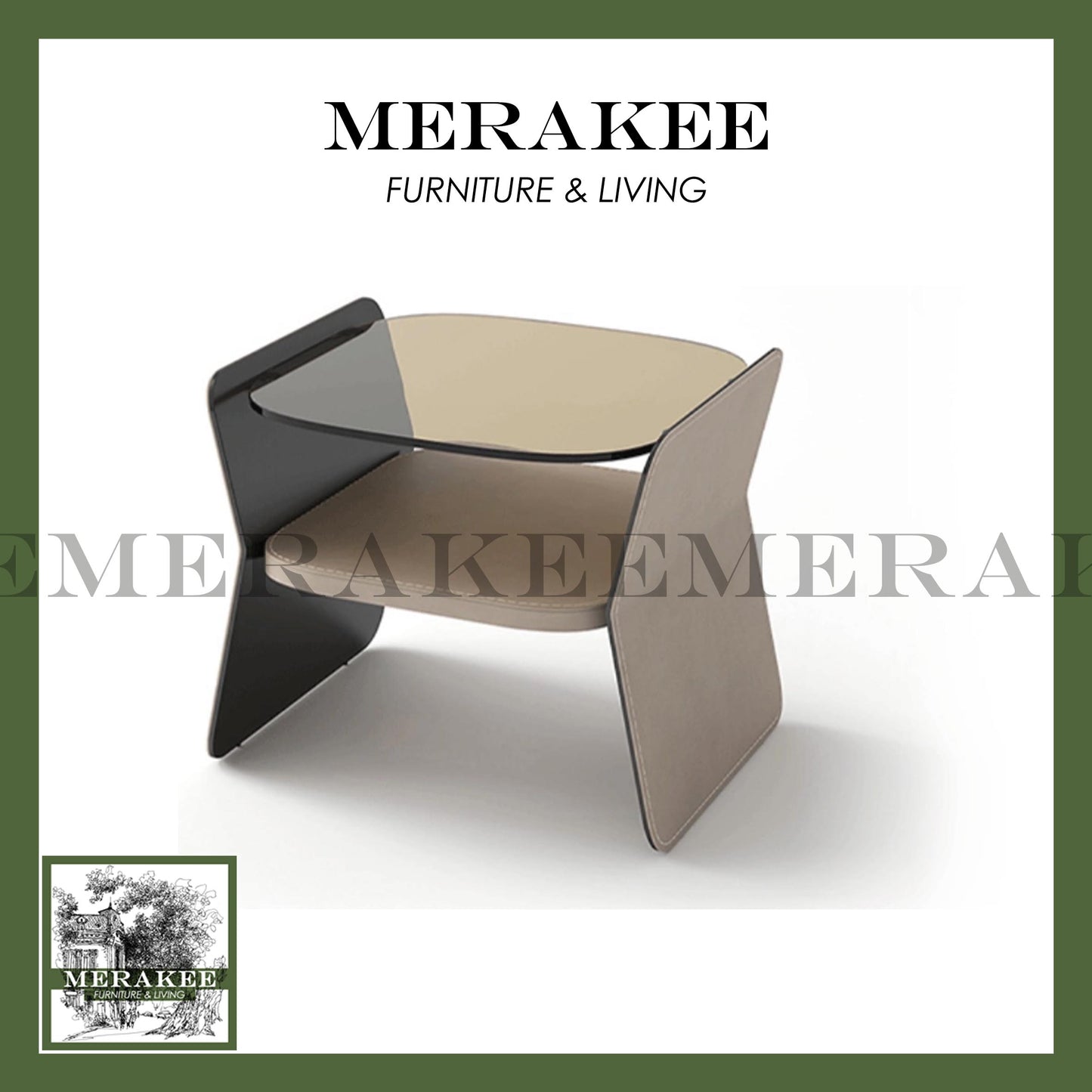 MERAKEE Bedside Table Solid Wood Cabinet Tempered Glass Saddle Leather Bedroom Furniture M643