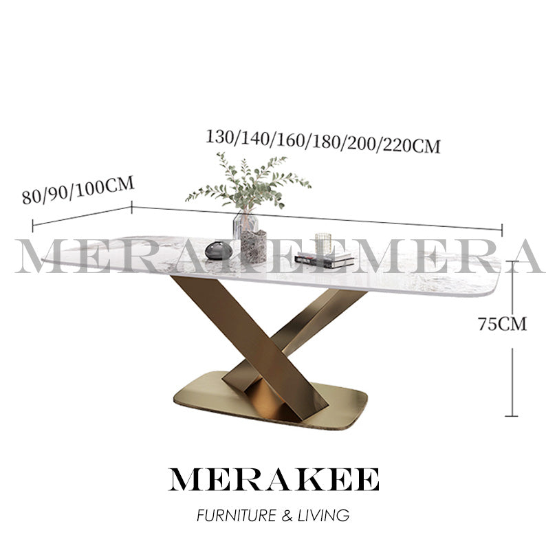 MERAKEE Customized Marble Like Sintered Stone Dining Table Dining Room Furniture Gold/Black Stand F002