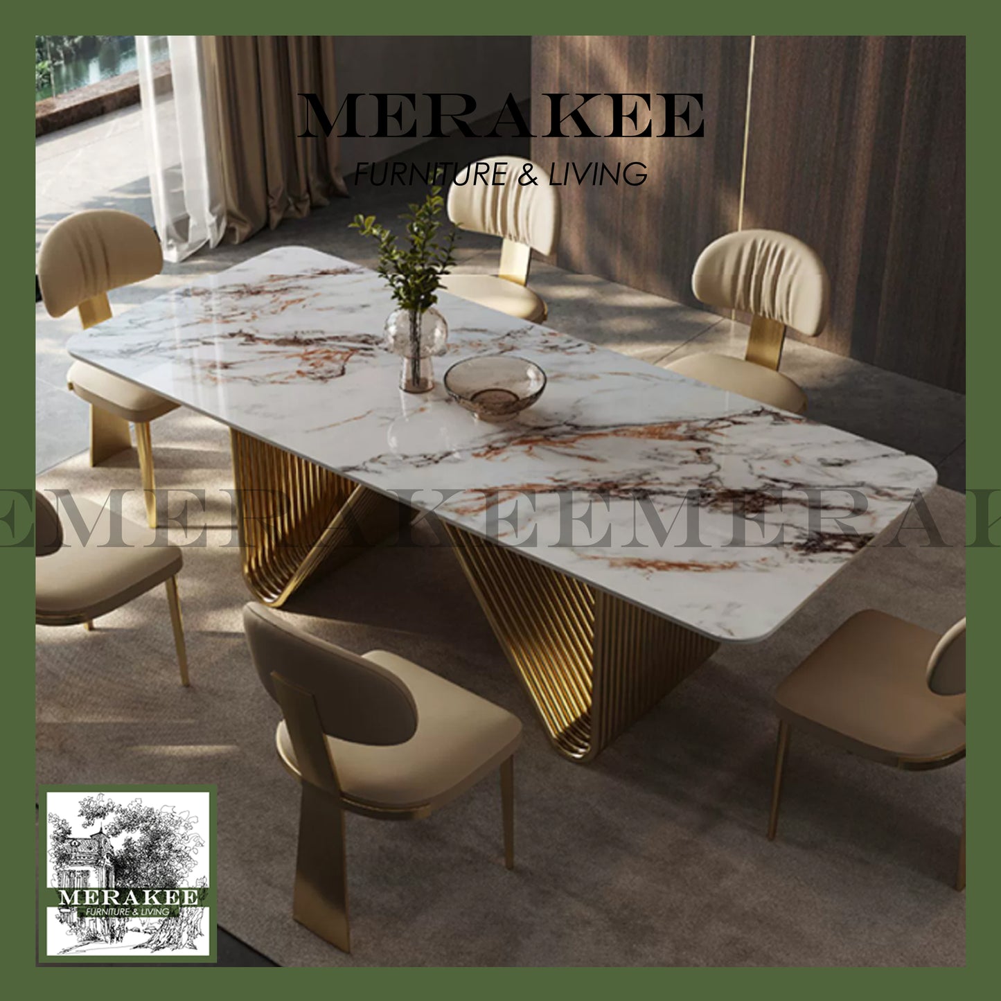 MERAKEE Sintered Stone Dining Table Customization Color Tabletop Stainless Steel Grey/Champagne Gold Electroplated Leg Dining Room Furniture PV61