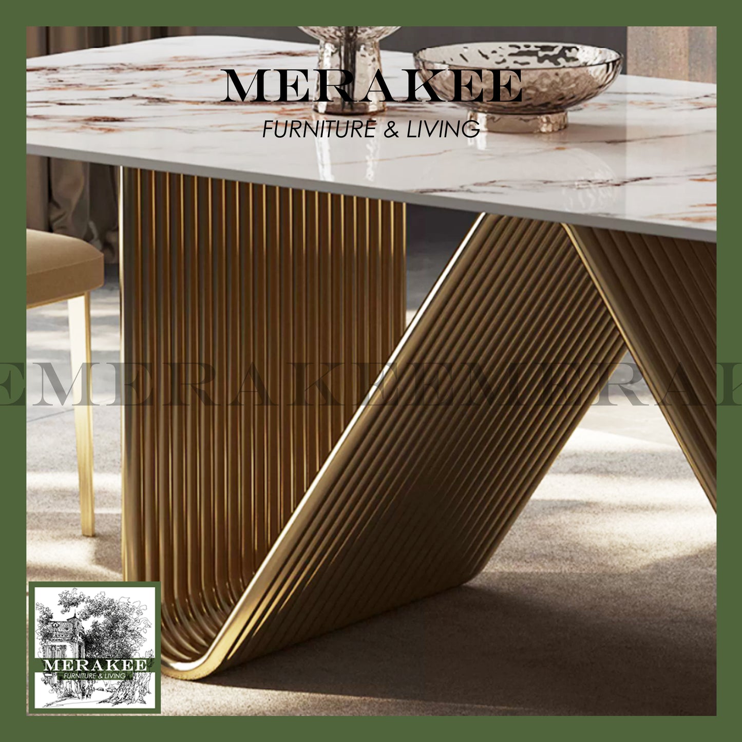 MERAKEE Sintered Stone Dining Table Customization Color Tabletop Stainless Steel Grey/Champagne Gold Electroplated Leg Dining Room Furniture PV61