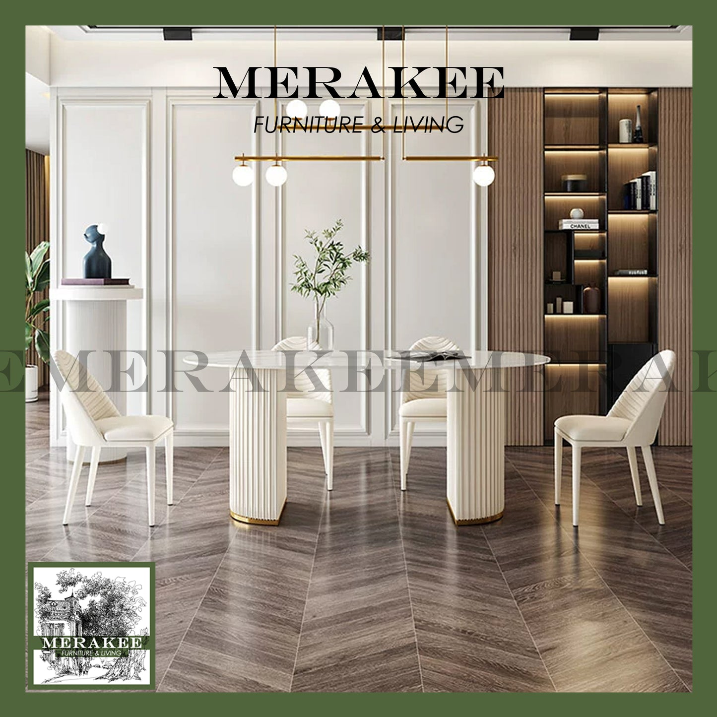 MERAKEE Customized Marble Like Sintered Stone Dining Table Special-Shaped Dining Room Furniture F21