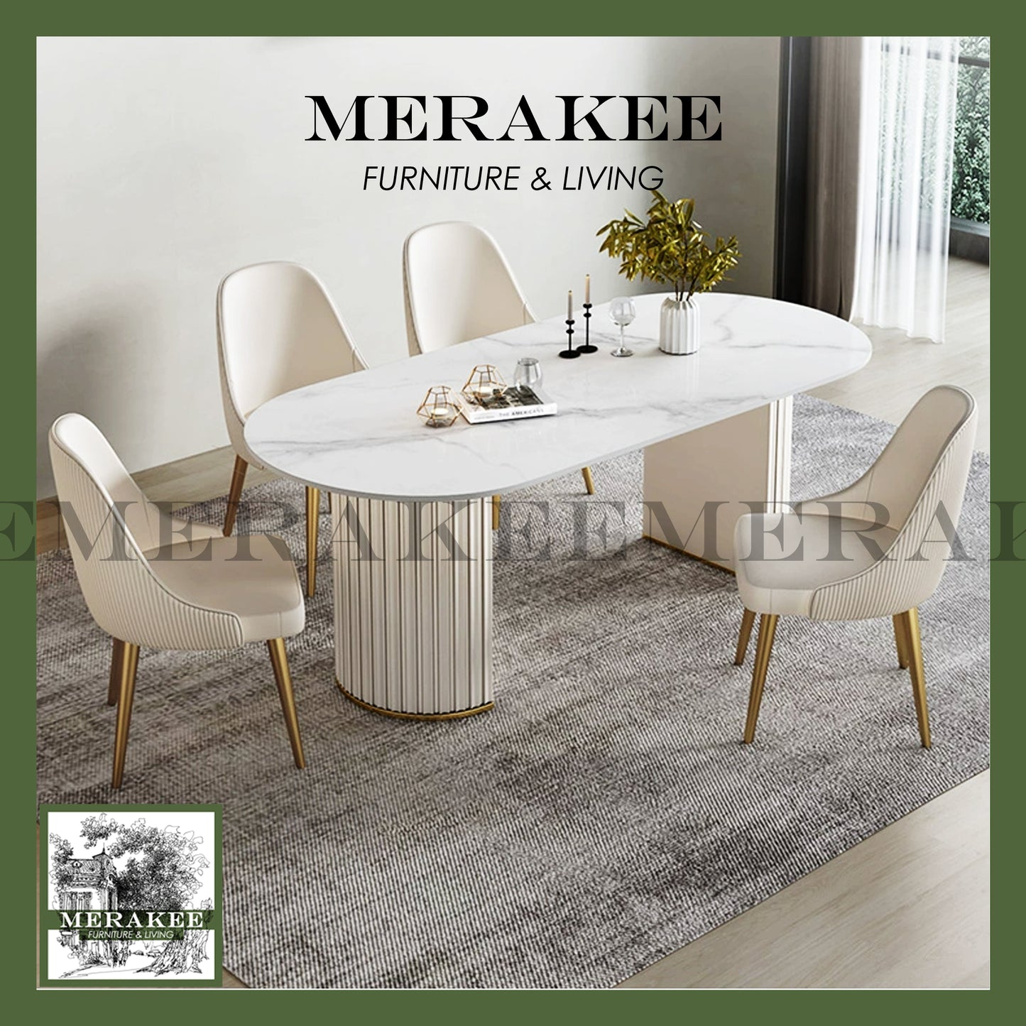 MERAKEE Customized Marble Like Sintered Stone Dining Table Special-Shaped Dining Room Furniture F21