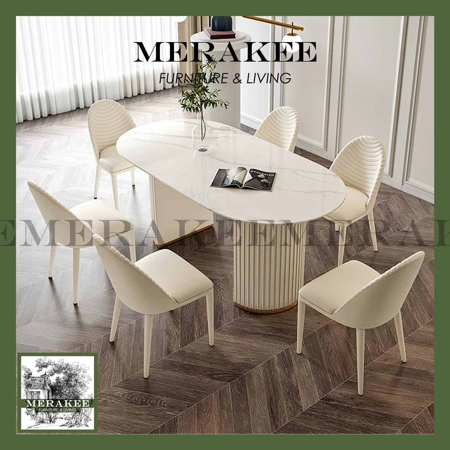 MERAKEE Customized Marble Like Sintered Stone Dining Table Special-Shaped Dining Room Furniture F21