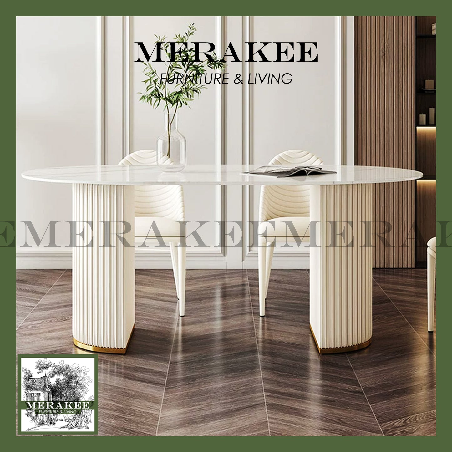 MERAKEE Customized Marble Like Sintered Stone Dining Table Special-Shaped Dining Room Furniture F21