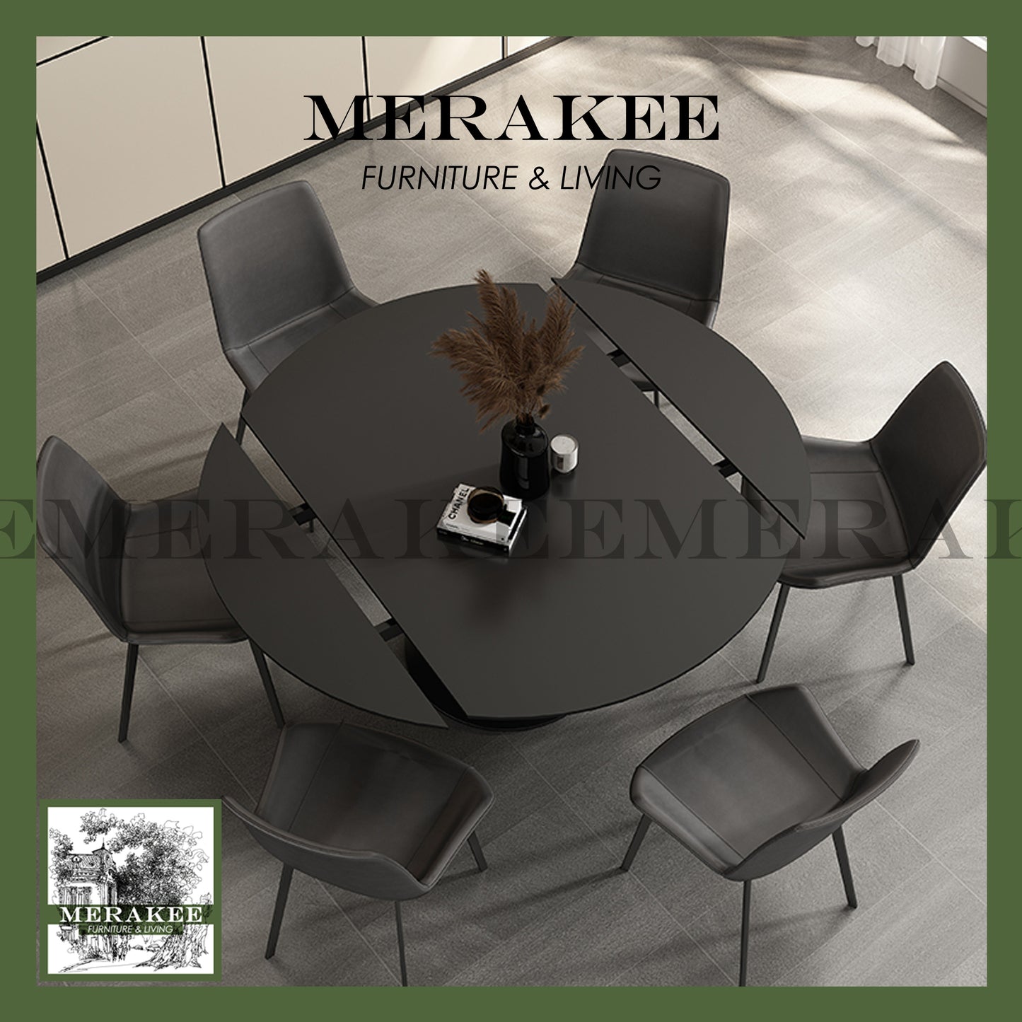 MERAKEE Customized Extendable Turning Round Marble Like Sintered Stone Dining Table Dining Room Furniture F32