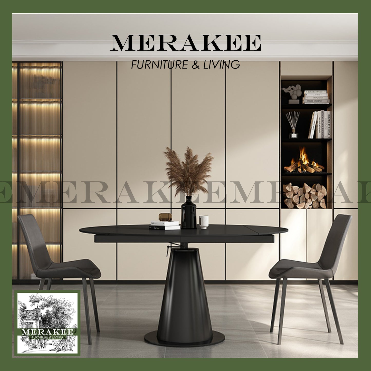MERAKEE Customized Extendable Turning Round Marble Like Sintered Stone Dining Table Dining Room Furniture F32