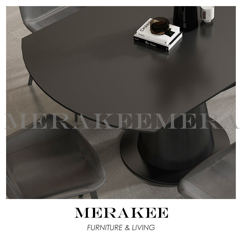 MERAKEE Customized Extendable Turning Round Marble Like Sintered Stone Dining Table Dining Room Furniture F32
