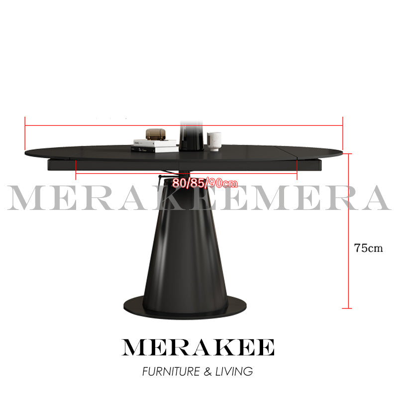 MERAKEE Customized Extendable Turning Round Marble Like Sintered Stone Dining Table Dining Room Furniture F32