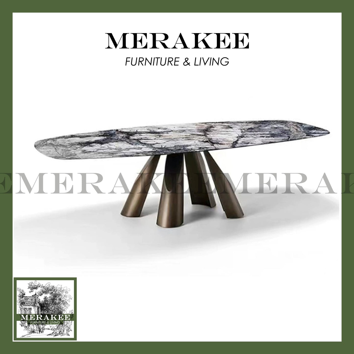 MERAKEE Customized Marble Like Sintered Stone Dining Table Stainless Steel Leg Dining Room Furniture Bronze/Black/Gold Leg F518