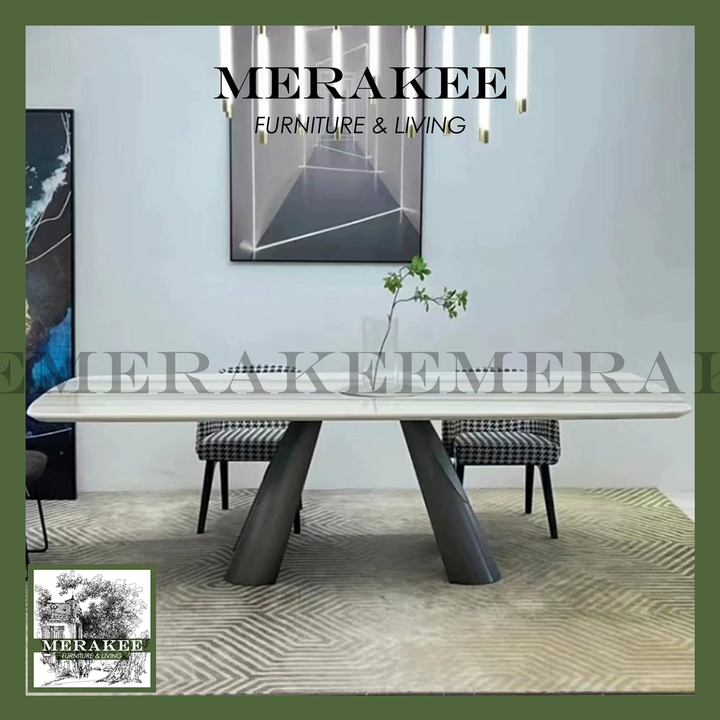 MERAKEE Customized Marble Like Sintered Stone Dining Table Stainless Steel Leg Dining Room Furniture Bronze/Black/Gold Leg F518