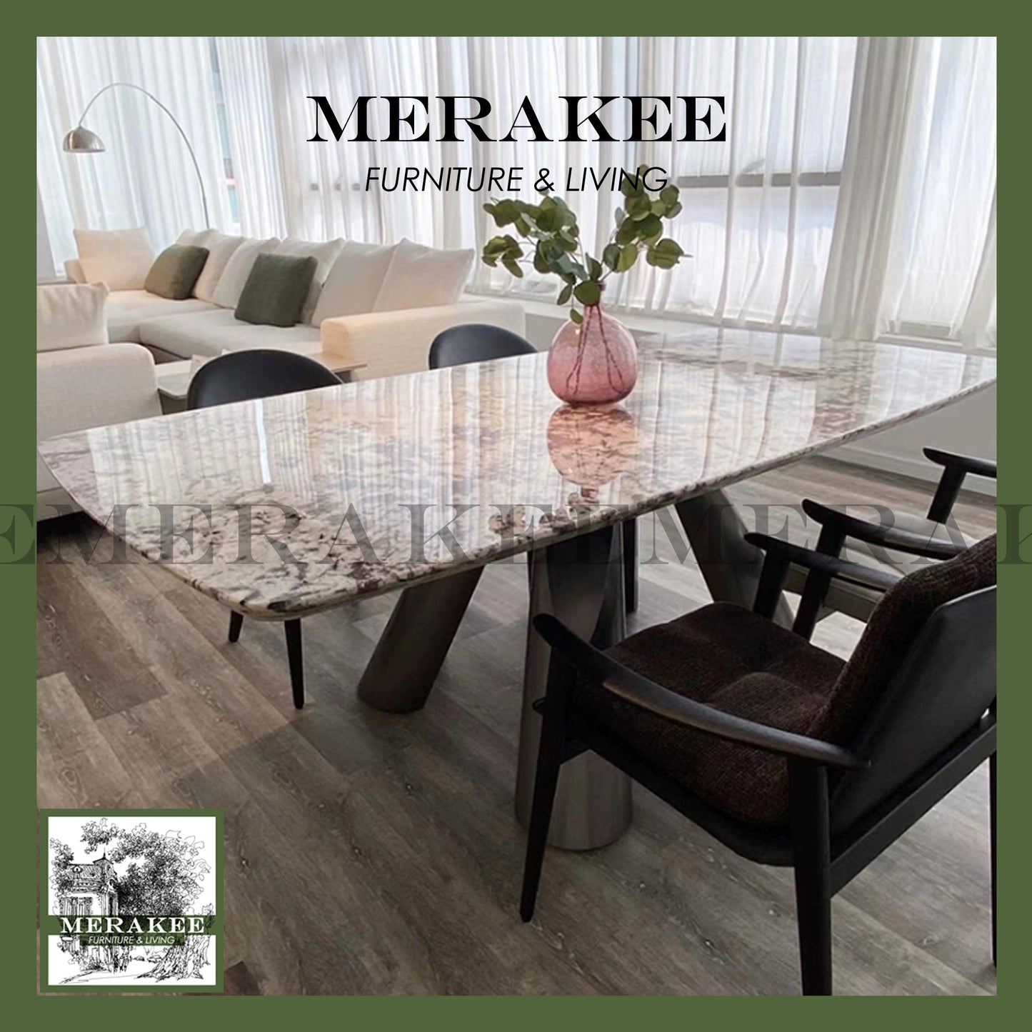MERAKEE Customized Marble Like Sintered Stone Dining Table Stainless Steel Leg Dining Room Furniture Bronze/Black/Gold Leg F518