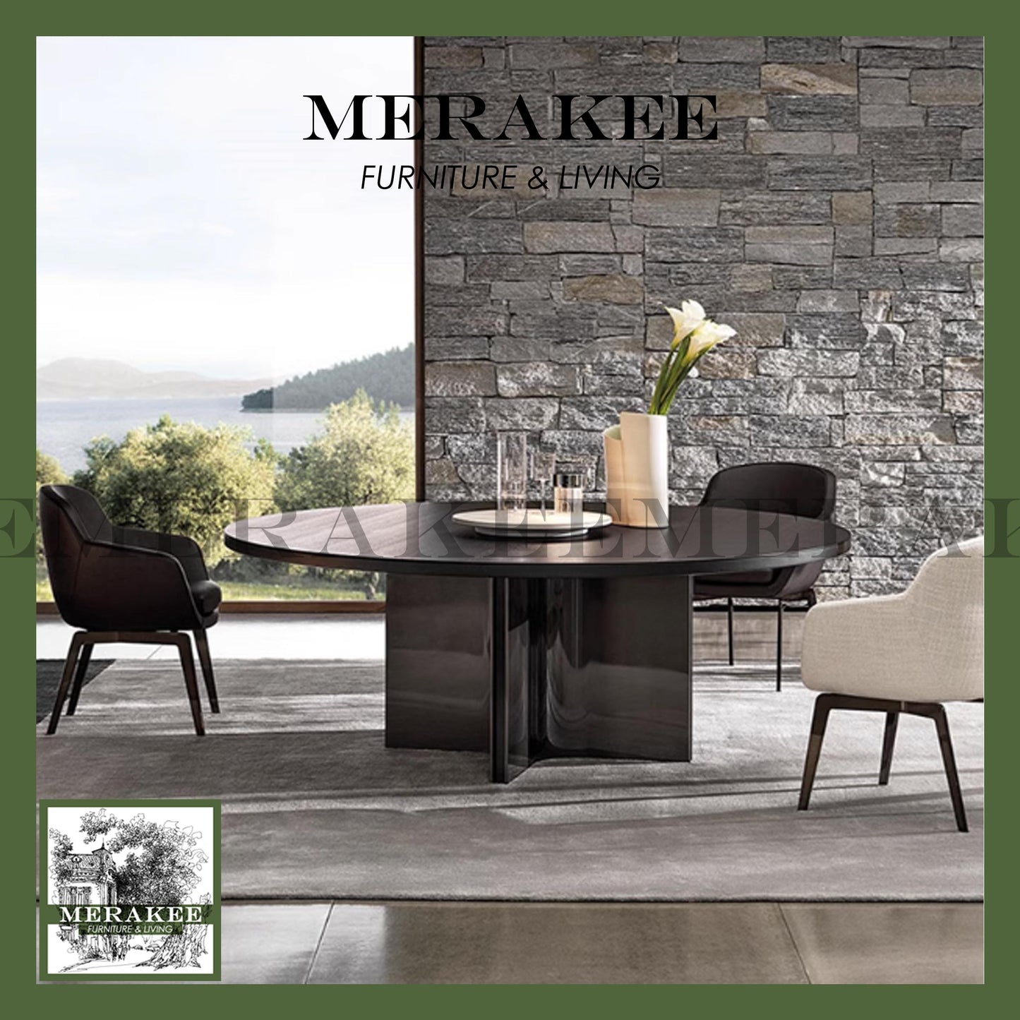 MERAKEE Sintered Stone Dining Table With Lazy Susan Customization Color Tabletop Stainless Steel PV50