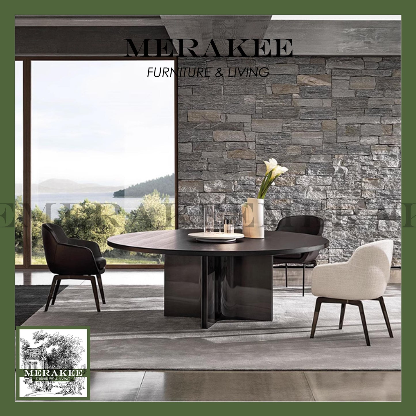 MERAKEE Sintered Stone Dining Table With Lazy Susan Customization Color Tabletop Stainless Steel PV50