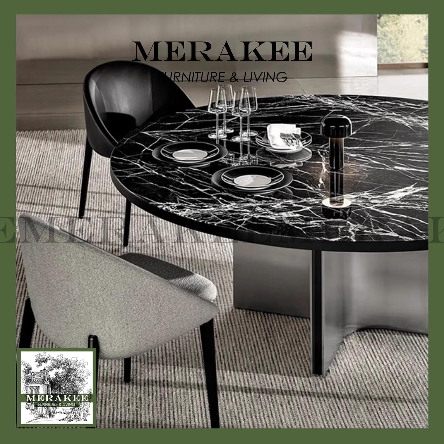 MERAKEE Sintered Stone Dining Table With Lazy Susan Customization Color Tabletop Stainless Steel PV50