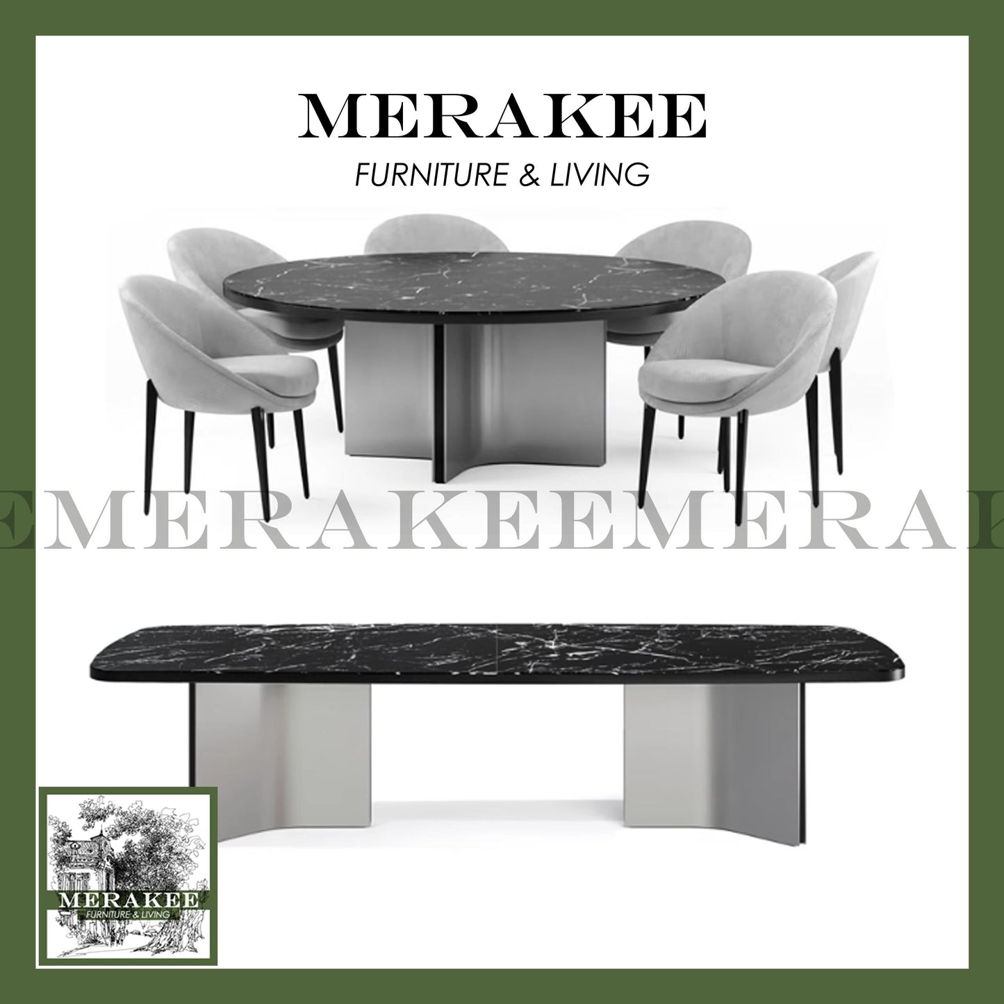 MERAKEE Sintered Stone Dining Table With Lazy Susan Customization Color Tabletop Stainless Steel PV50