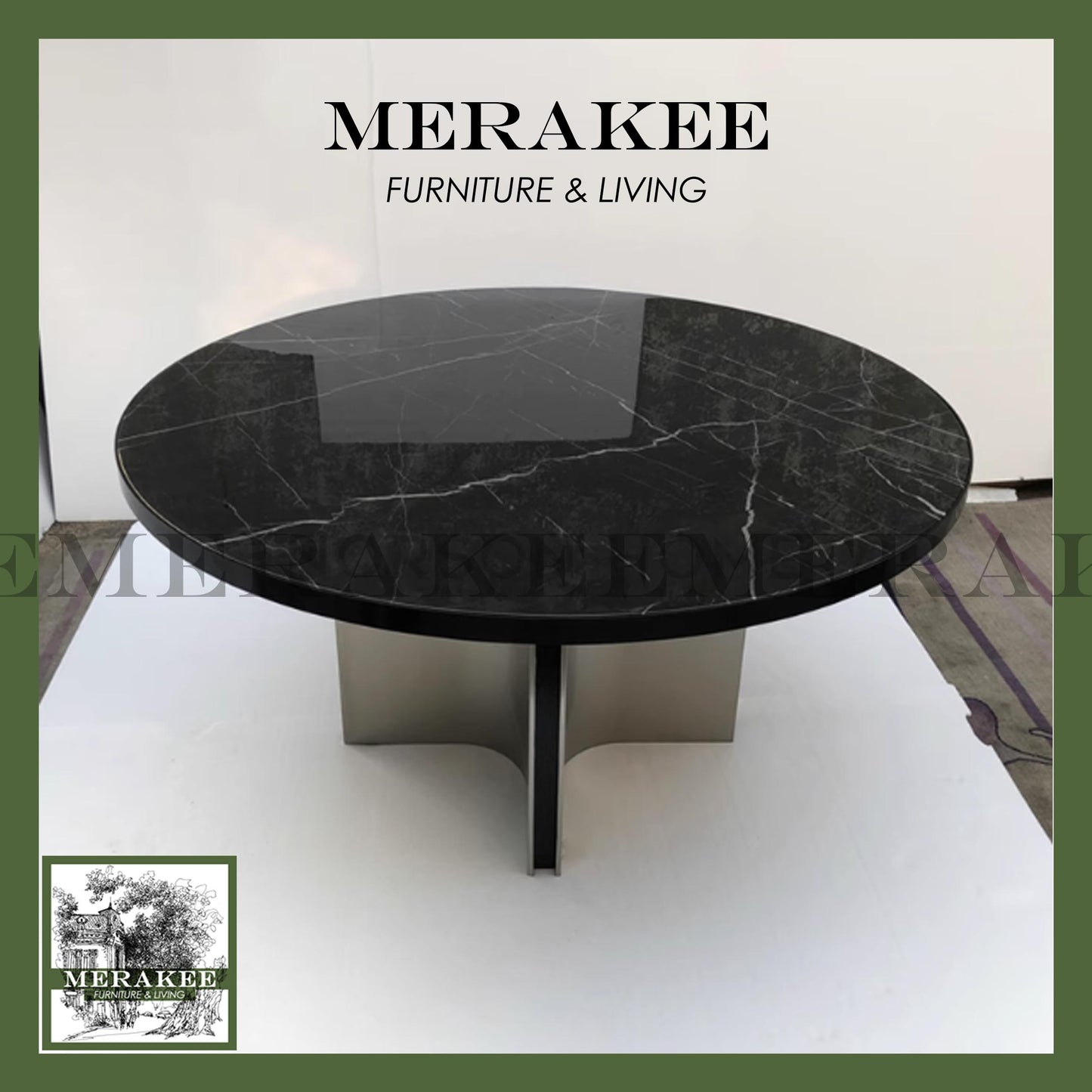 MERAKEE Sintered Stone Dining Table With Lazy Susan Customization Color Tabletop Stainless Steel PV50