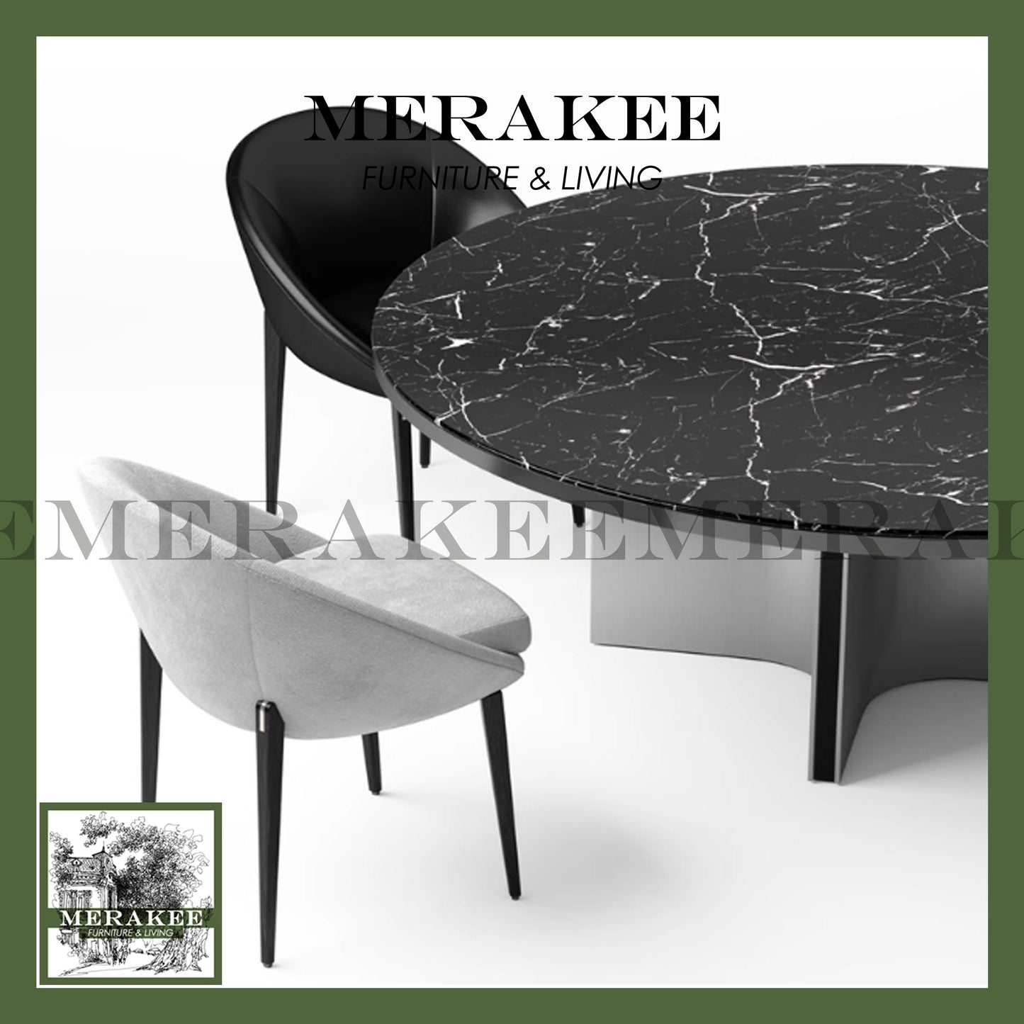 MERAKEE Sintered Stone Dining Table With Lazy Susan Customization Color Tabletop Stainless Steel PV50