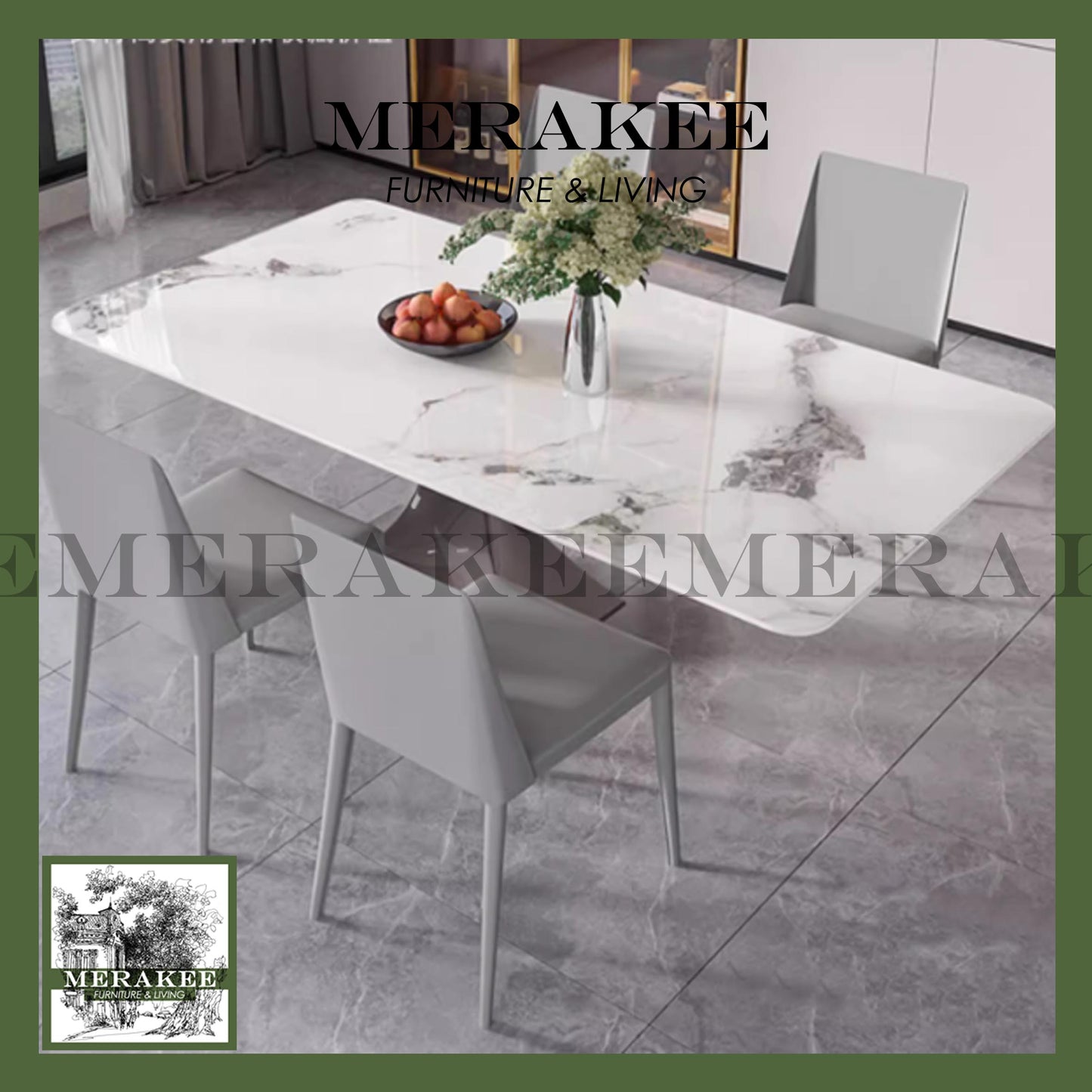 MERAKEE Sintered Stone Dining Table Customization Color Tabletop Fiberglass Grey/Khaki Leg Dining Room Furniture PV19