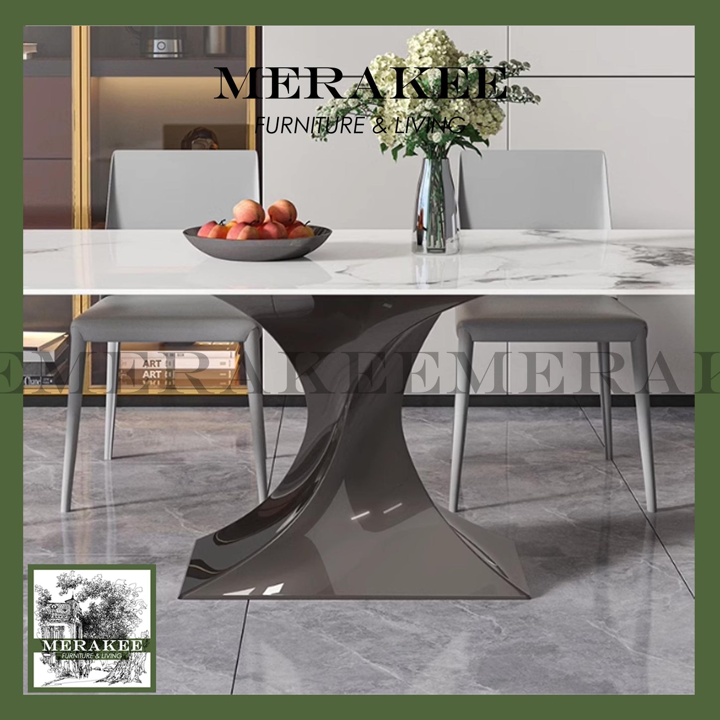 MERAKEE Sintered Stone Dining Table Customization Color Tabletop Fiberglass Grey/Khaki Leg Dining Room Furniture PV19