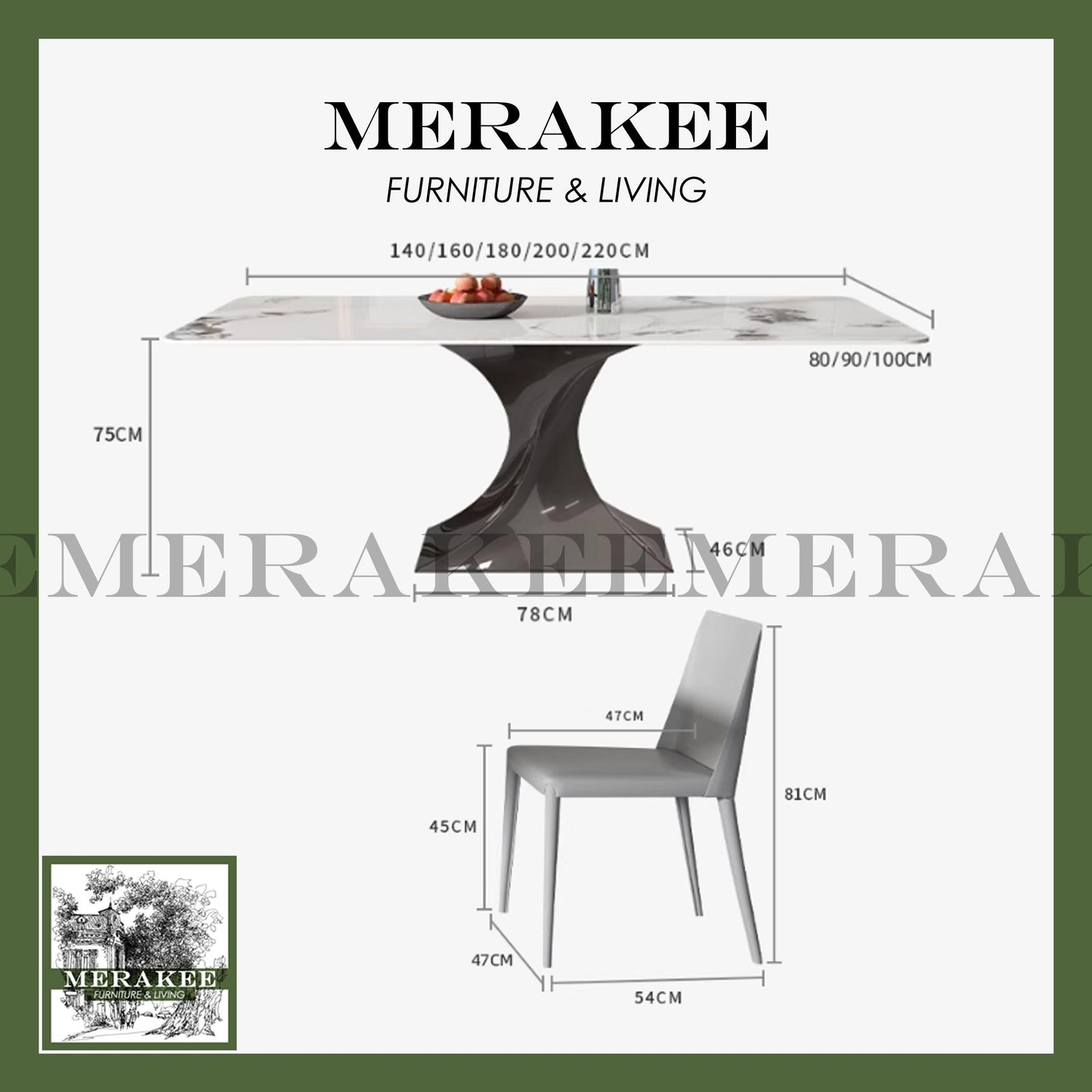 MERAKEE Sintered Stone Dining Table Customization Color Tabletop Fiberglass Grey/Khaki Leg Dining Room Furniture PV19