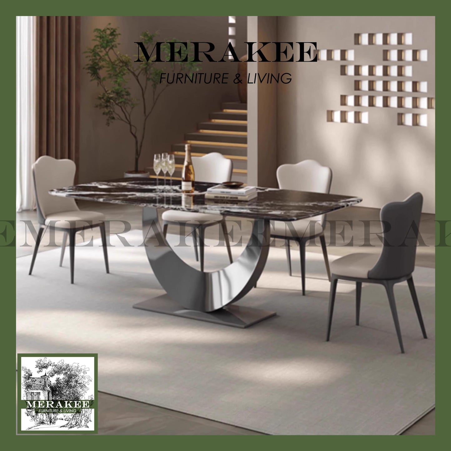MERAKEE Sintered Stone Dining Table Customization Color Grey Stainless Steel Leg Dining Room Furniture PV26
