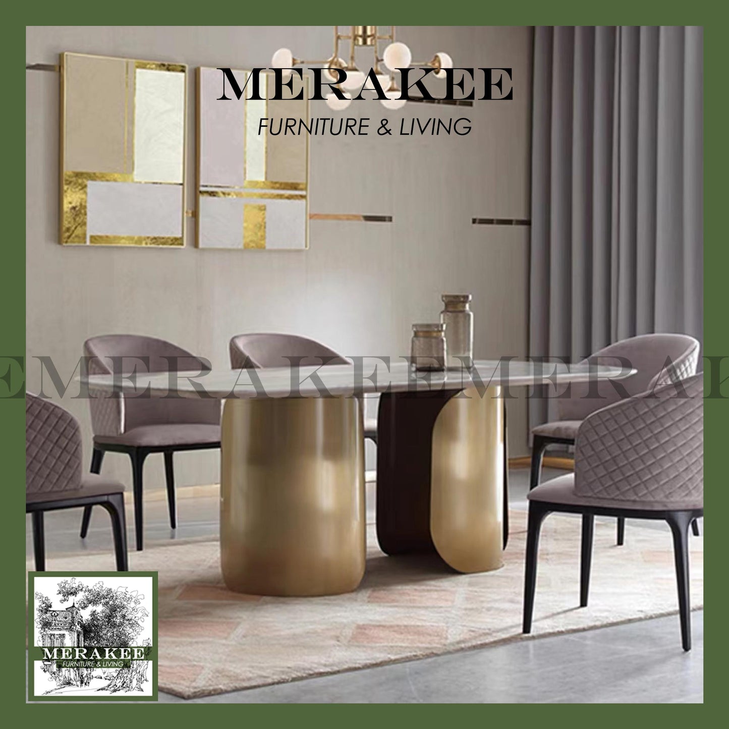 MERAKEE Sintered Stone Dining Table Customization Color Tabletop Stainless Steel Gold/Rose Gold/Grey/Bronze Leg Dining Room Furniture PV28