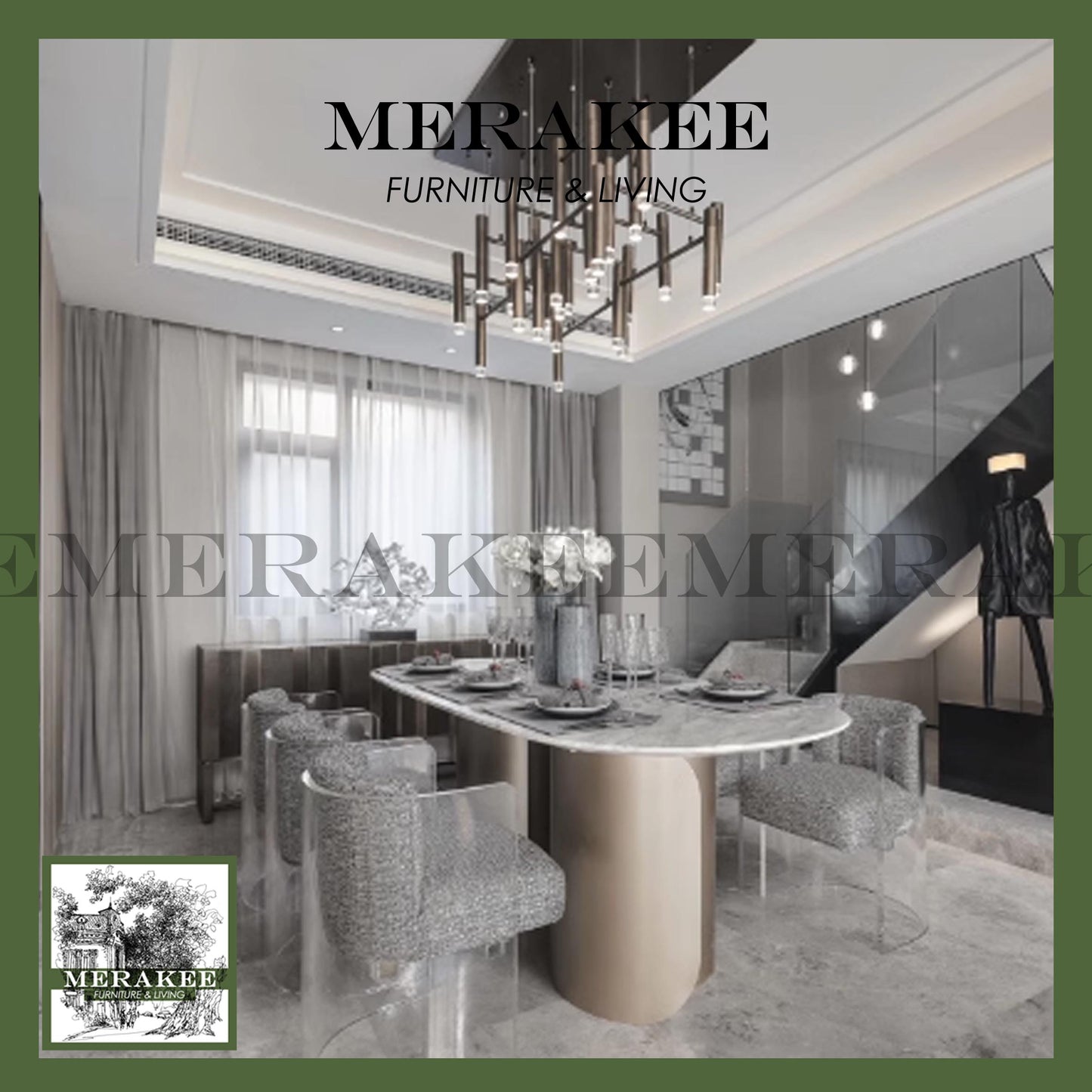 MERAKEE Sintered Stone Dining Table Customization Color Tabletop Stainless Steel Gold/Rose Gold/Grey/Bronze Leg Dining Room Furniture PV28