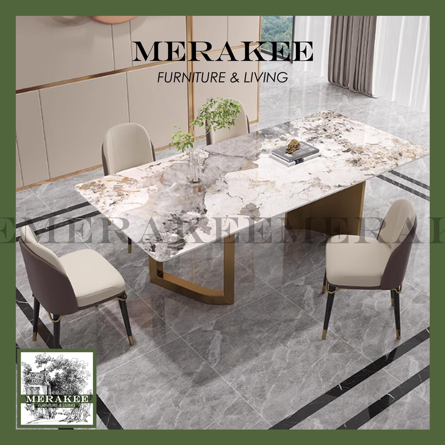 MERAKEE Sintered Stone Dining Table Customization Color Tabletop Stainless Steel Gold/Grey Leg Dining Room Furniture PV45