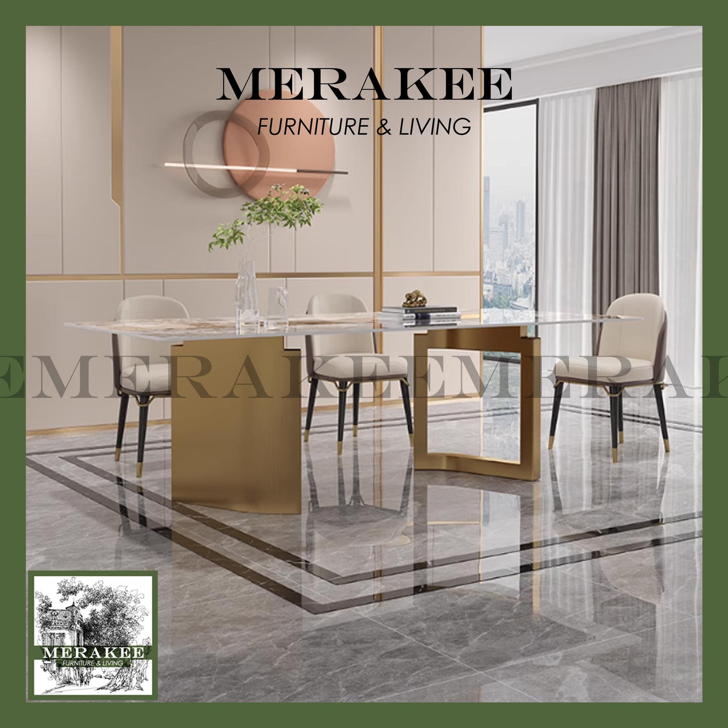 MERAKEE Sintered Stone Dining Table Customization Color Tabletop Stainless Steel Gold/Grey Leg Dining Room Furniture PV45