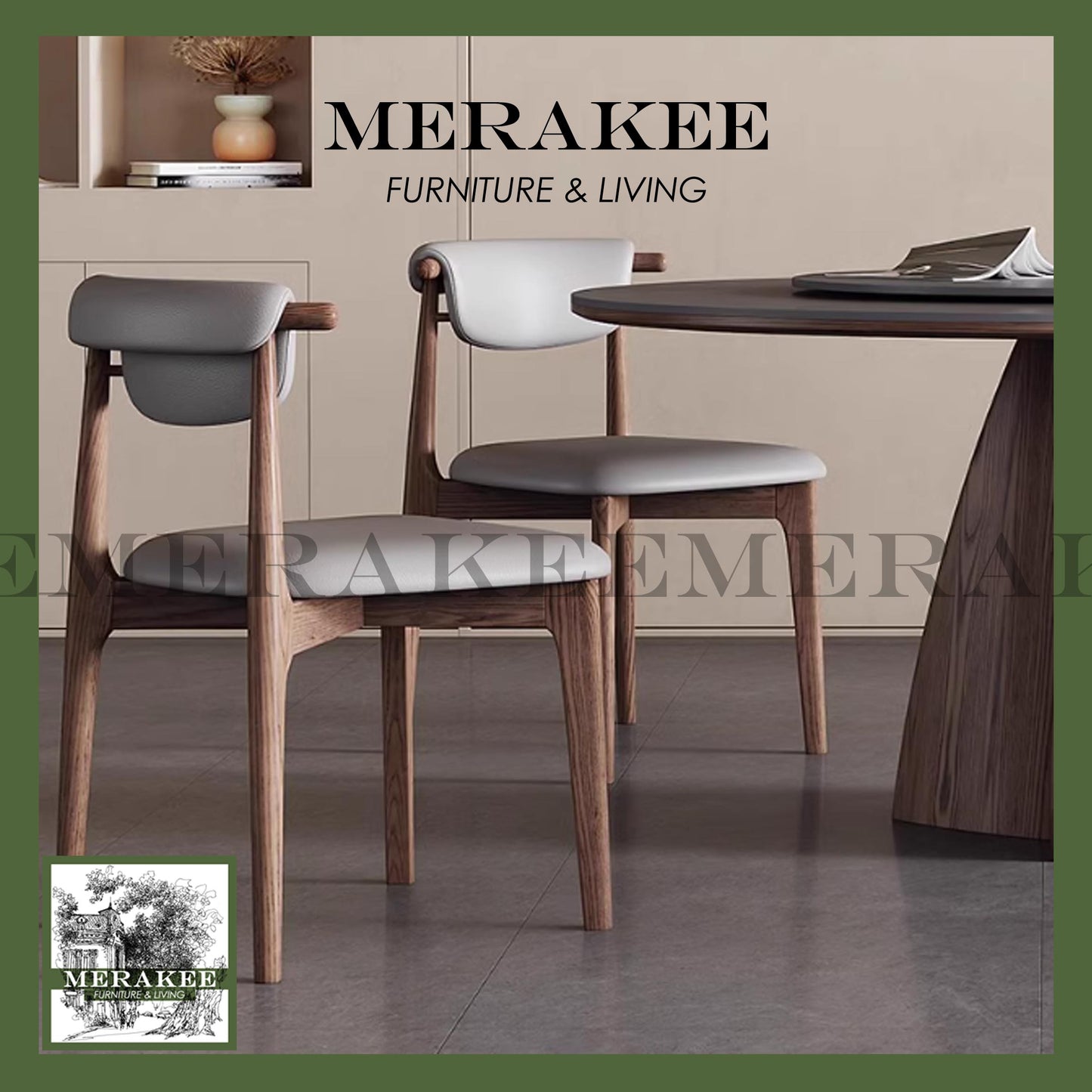 MERAKEE Customized Marble Like Sintered Stone Round With Lazy Susan Solid Ashwood Leg Dining Table Dining Room Furniture AW18