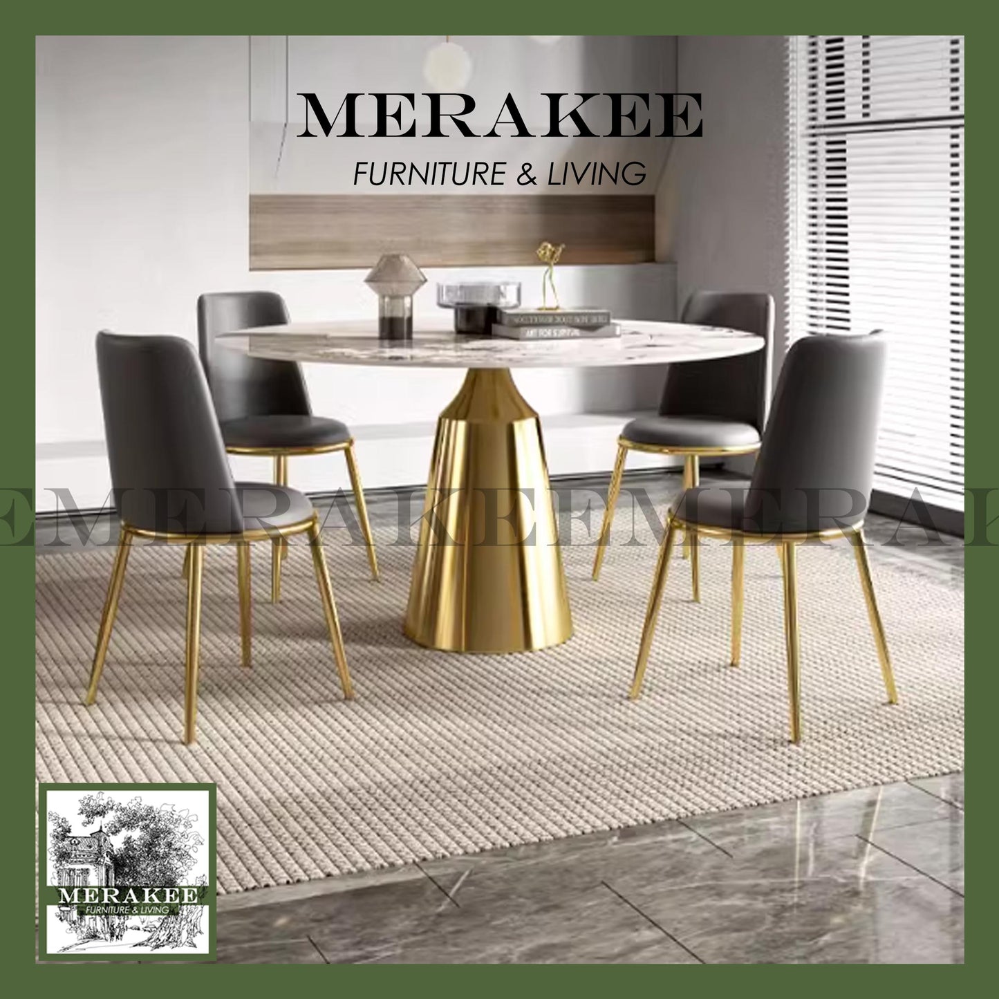 MERAKEE Sintered Stone Dining Table With Lazy Susan Customization Color Tabletop Stainless Steel Gold/Rose Gold/Black Leg Dining Room Furniture PV44