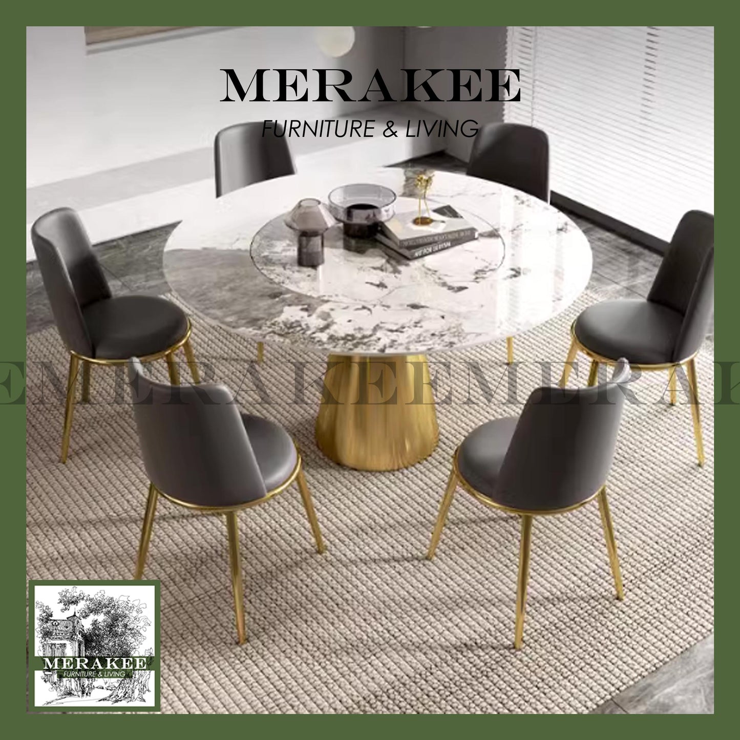 MERAKEE Sintered Stone Dining Table With Lazy Susan Customization Color Tabletop Stainless Steel Gold/Rose Gold/Black Leg Dining Room Furniture PV44