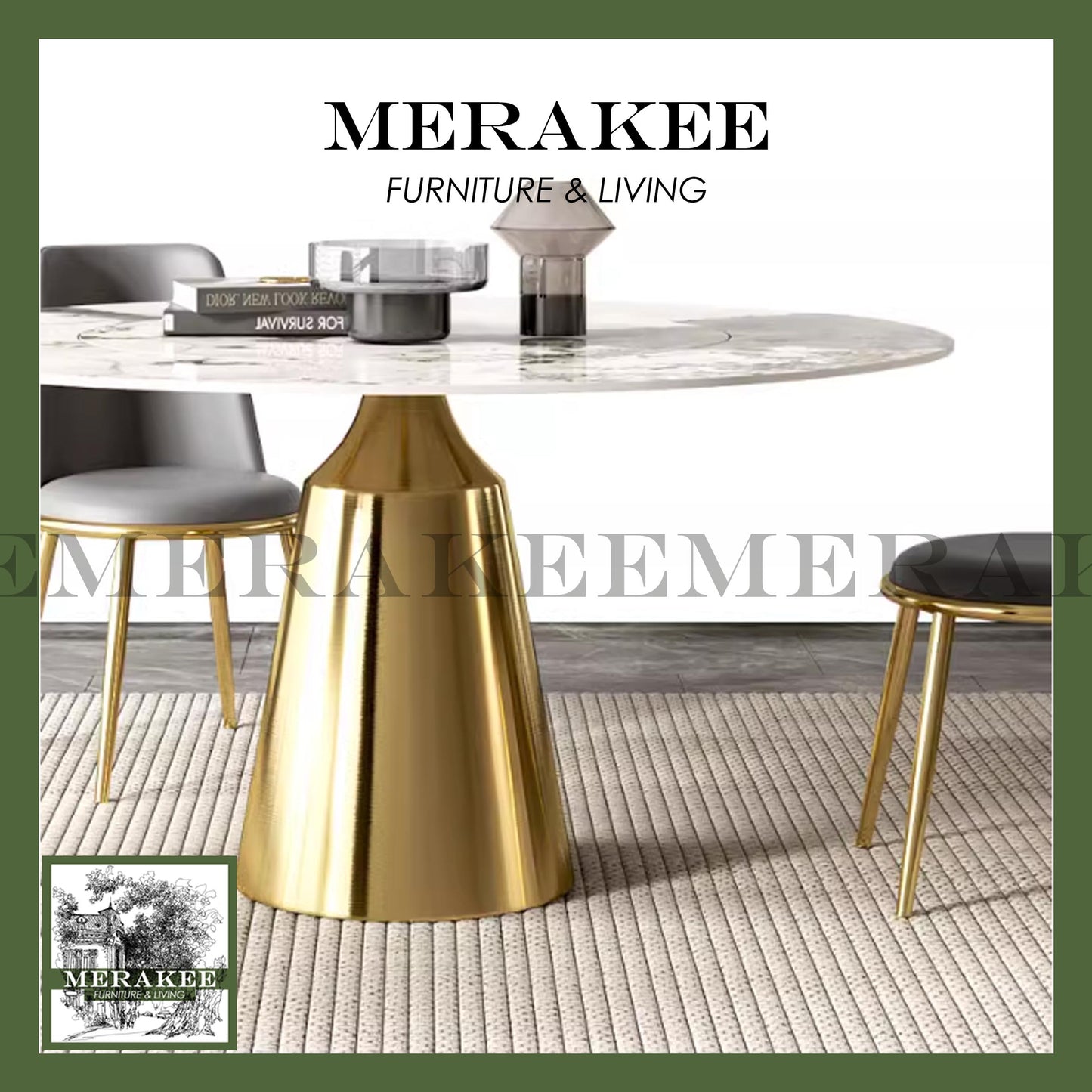 MERAKEE Sintered Stone Dining Table With Lazy Susan Customization Color Tabletop Stainless Steel Gold/Rose Gold/Black Leg Dining Room Furniture PV44