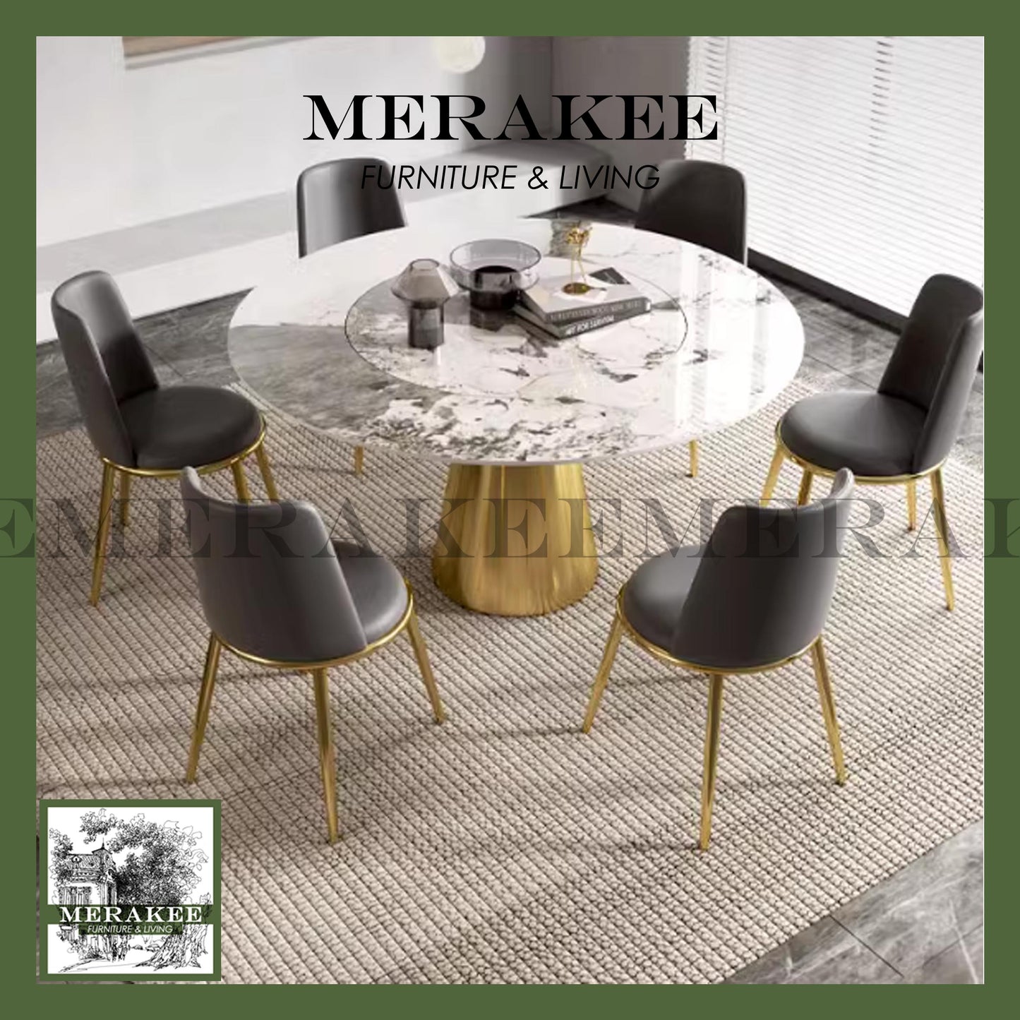 MERAKEE Sintered Stone Dining Table With Lazy Susan Customization Color Tabletop Stainless Steel Gold/Rose Gold/Black Leg Dining Room Furniture PV44